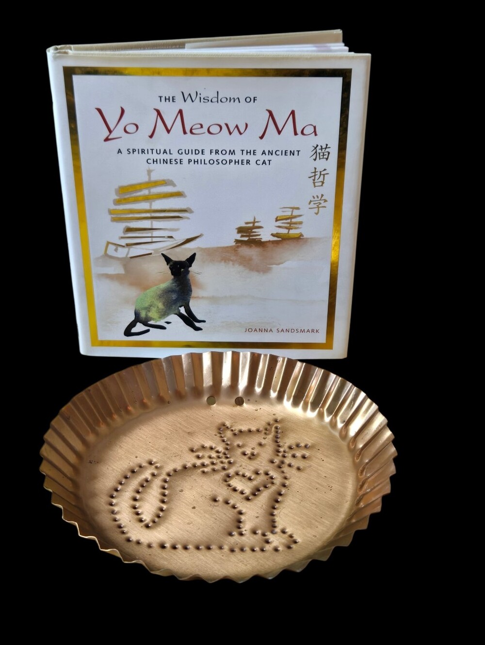Cat Gift Set Folk Art Copper Plate And Spiritual Cat Wisdom Book